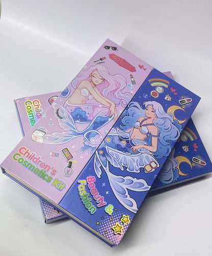 Kosmetikos rinkinys: šešėliai, plaukų gumelės, nagų lipdukai, lakai ir apyrankės